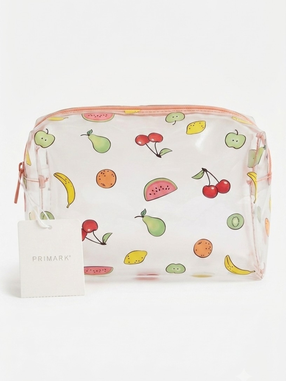 Primark Clear Fruit Print Make-Up Pouch with Pink Trim NWT